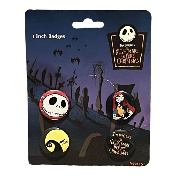 Disney Nightmare Before Christmas Pin Set Jack Sally Four Badges New - Picture 1 of 2